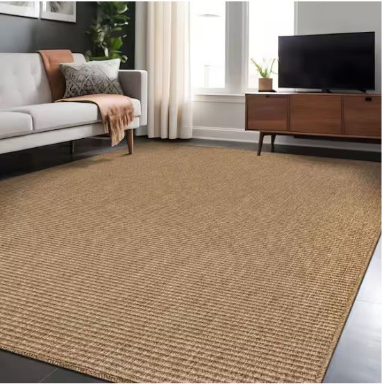 Terra Fiber Easy Jute Natural 9 ft. x 12 ft. Solid Indoor Outdoor Area Rug