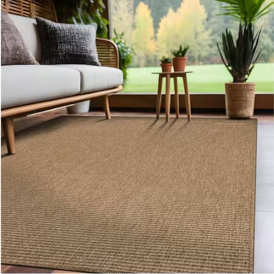 Terra Fiber Easy Jute Natural 9 ft. x 12 ft. Solid Indoor Outdoor Area Rug