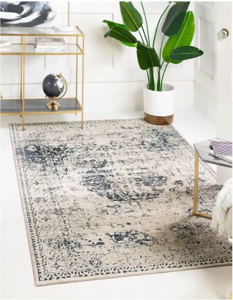 Unique Loom Chateau Collection Area Rug - Hoover (9' 10" x 14' 3" Rectangle Dark Blue/Beige)
