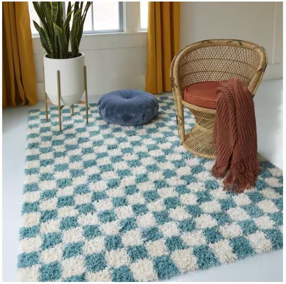 Mackie Aqua 5 ft. 3 in. x 7 ft. Checkered Area Rug