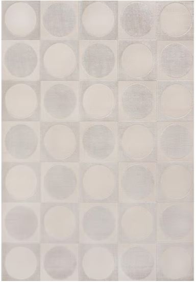Helena Modern Geometric Circles In Squares High-Low White/Cream 5 ft. x 8 ft. Area Rug
