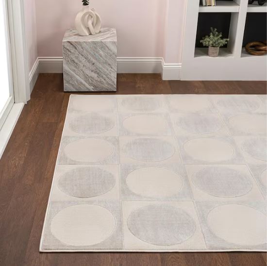 Helena Modern Geometric Circles In Squares High-Low White/Cream 5 ft. x 8 ft. Area Rug