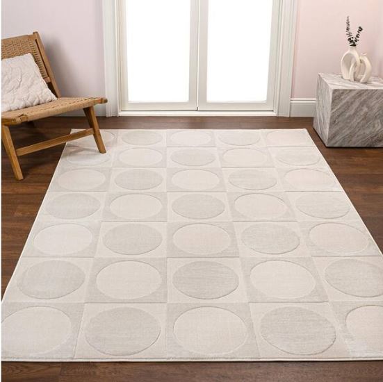 Helena Modern Geometric Circles In Squares High-Low White/Cream 5 ft. x 8 ft. Area Rug