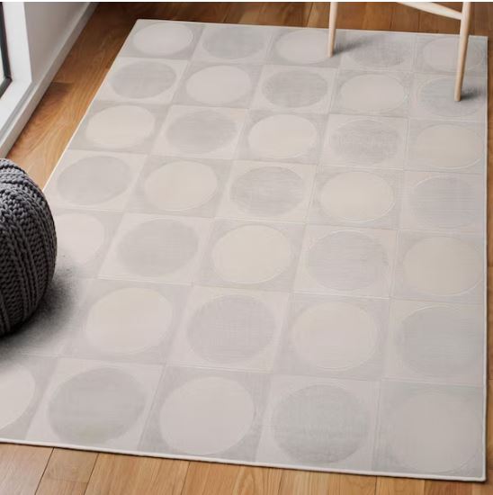 Helena Modern Geometric Circles In Squares High-Low White/Cream 5 ft. x 8 ft. Area Rug
