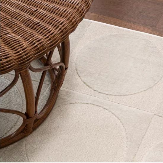 Helena Modern Geometric Circles In Squares High-Low White/Cream 5 ft. x 8 ft. Area Rug