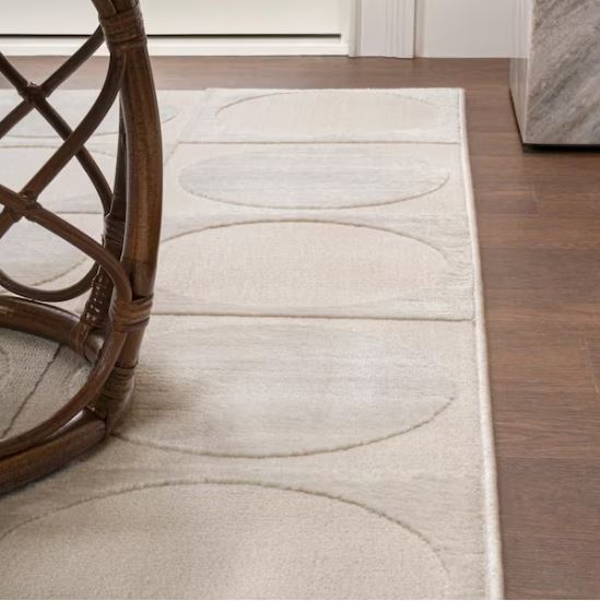 Helena Modern Geometric Circles In Squares High-Low White/Cream 5 ft. x 8 ft. Area Rug