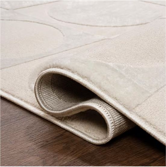 Helena Modern Geometric Circles In Squares High-Low White/Cream 5 ft. x 8 ft. Area Rug