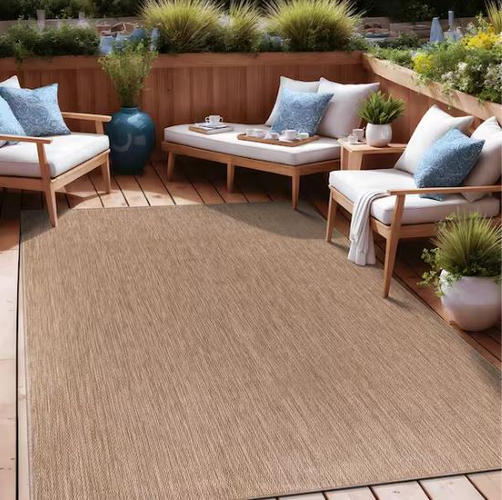 8 X 10 Jute Aloha Washable Solid Indoor Outdoor Area Rug