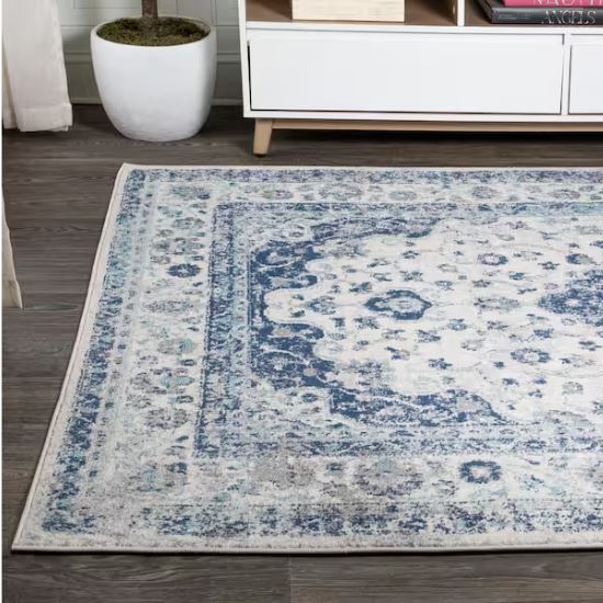 Indhira Blue/Gray 8 ft. x 10 ft. Ornate Medallion Persian Area Rug