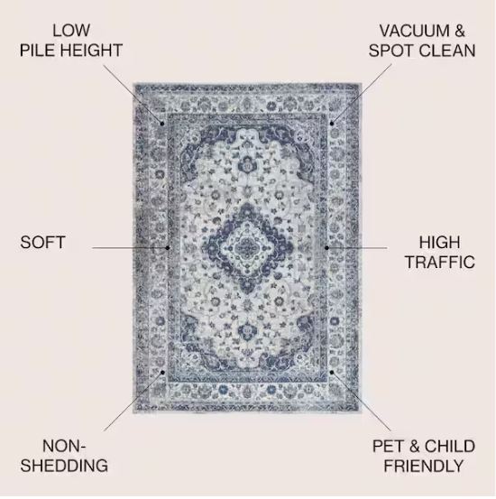 Indhira Blue/Gray 8 ft. x 10 ft. Ornate Medallion Persian Area Rug