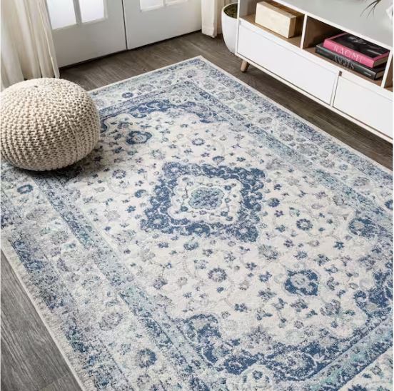 Indhira Blue/Gray 8 ft. x 10 ft. Ornate Medallion Persian Area Rug