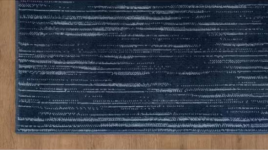 Linea Navy 8 ft. x 10 ft. Rubber Back Washable Modern Striped Indoor Outdoor Patio Area Rug