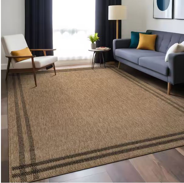 Haven 9 ft. x 12 ft. Natural Border Striped Washable Easy Jute Modern Indoor Outdoor Area Rug