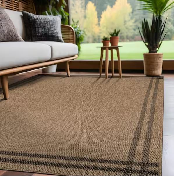 Haven 5 ft. x 7 ft. Natural Border Striped Washable Easy Jute Modern Indoor Outdoor Area Rug