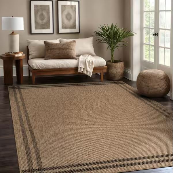 Haven 5 ft. x 7 ft. Natural Border Striped Washable Easy Jute Modern Indoor Outdoor Area Rug