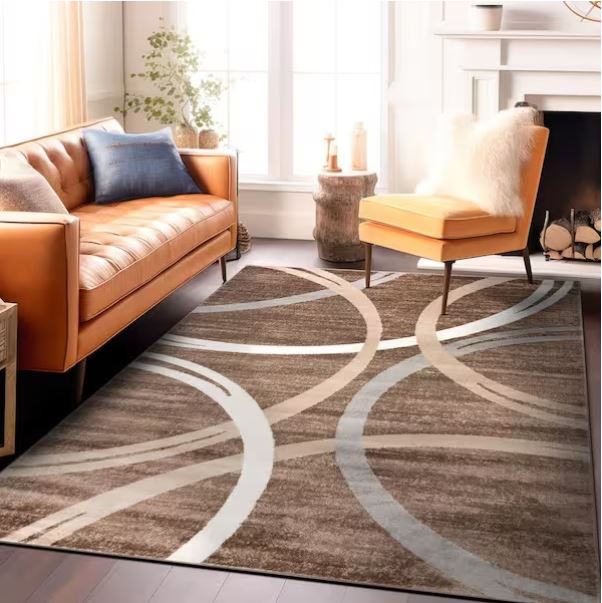 Modern Abstract Circles Brown 7 ft. 10 in. x 10 ft. 2 in. Indoor Area Rug