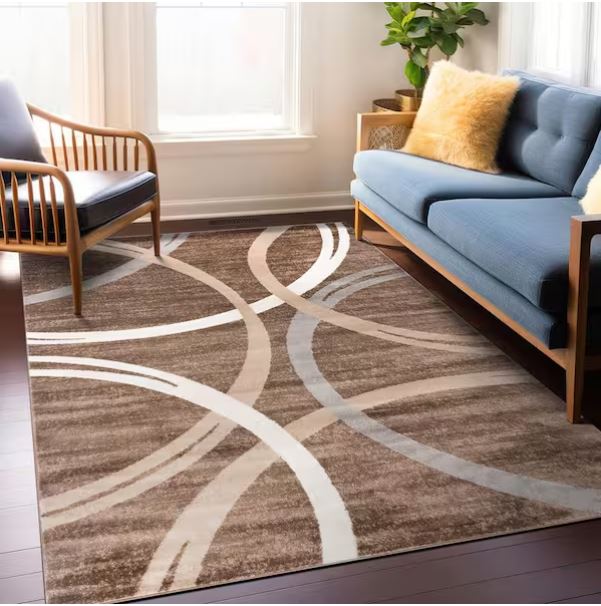 Modern Abstract Circles Brown 7 ft. 10 in. x 10 ft. 2 in. Indoor Area Rug