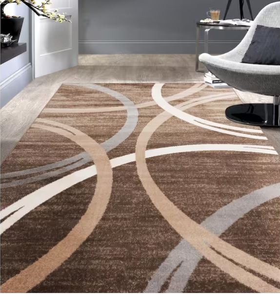 Modern Abstract Circles Brown 7 ft. 10 in. x 10 ft. 2 in. Indoor Area Rug