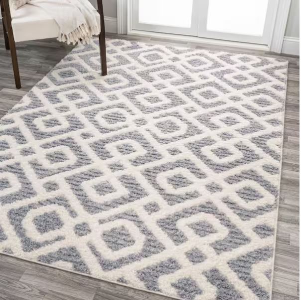 Astrid Retro Cream/Gray 8 ft. x 10 ft. Trellis High-Low Area Rug