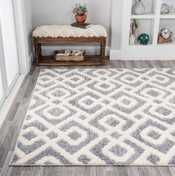 Astrid Retro Cream/Gray 8 ft. x 10 ft. Trellis High-Low Area Rug