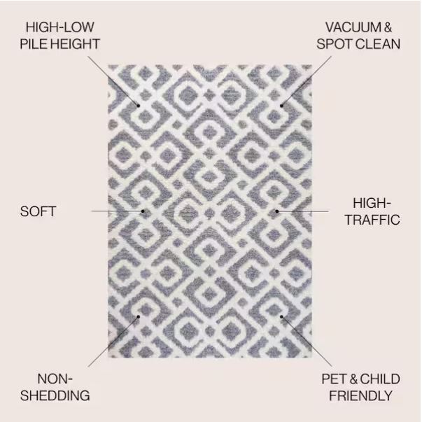 Astrid Retro Cream/Gray 8 ft. x 10 ft. Trellis High-Low Area Rug