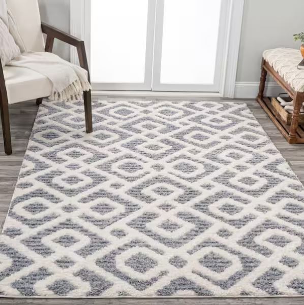 Astrid Retro Cream/Gray 8 ft. x 10 ft. Trellis High-Low Area Rug