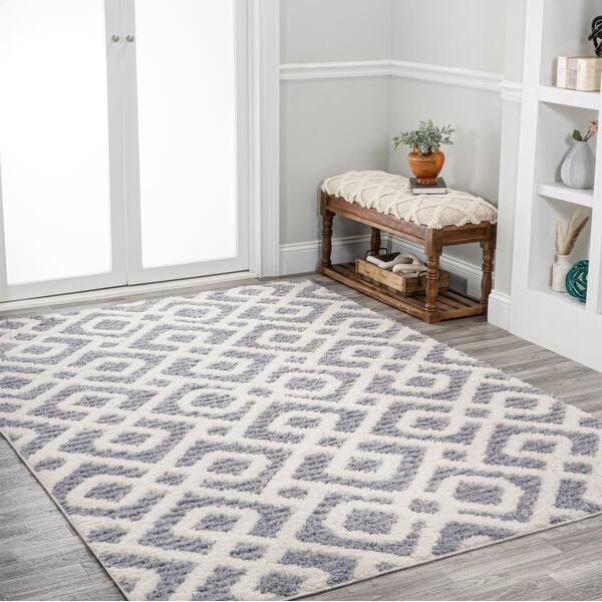 Astrid Retro Cream/Gray 8 ft. x 10 ft. Trellis High-Low Area Rug