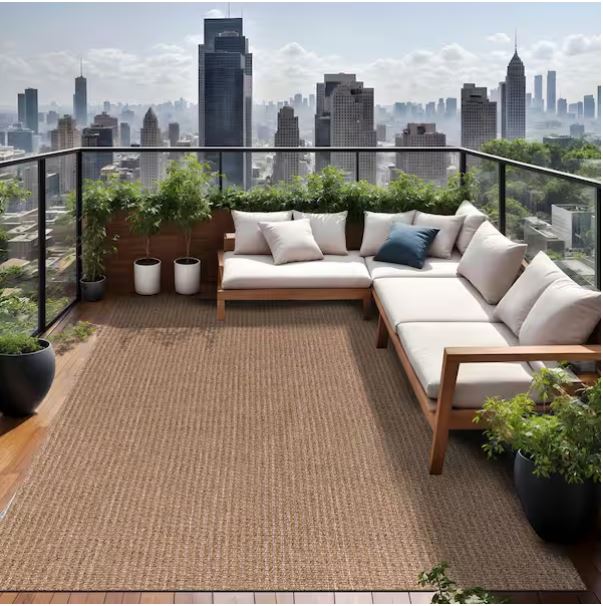 Natural 9 ft. x 12 ft. Wooly Easy Jute Washable Indoor Outdoor Area Rug