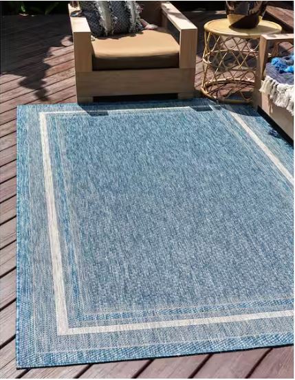 Outdoor Soft Border Blue 9' 0 x 12' 0 Area Rug
