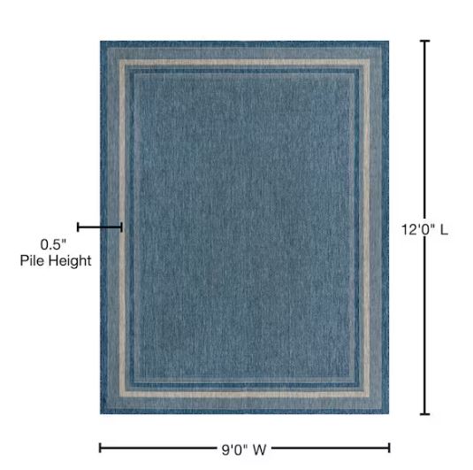 Outdoor Soft Border Blue 9' 0 x 12' 0 Area Rug