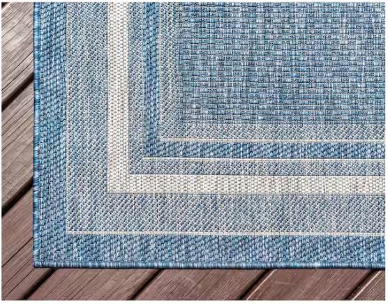 Outdoor Soft Border Blue 9' 0 x 12' 0 Area Rug