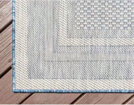 Outdoor Soft Border Blue 9' 0 x 12' 0 Area Rug