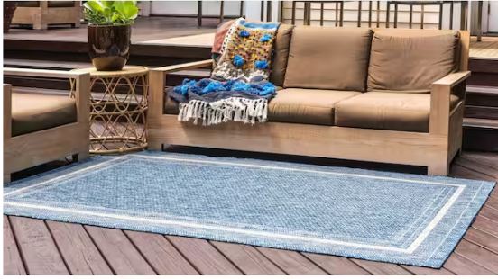 Outdoor Soft Border Blue 9' 0 x 12' 0 Area Rug