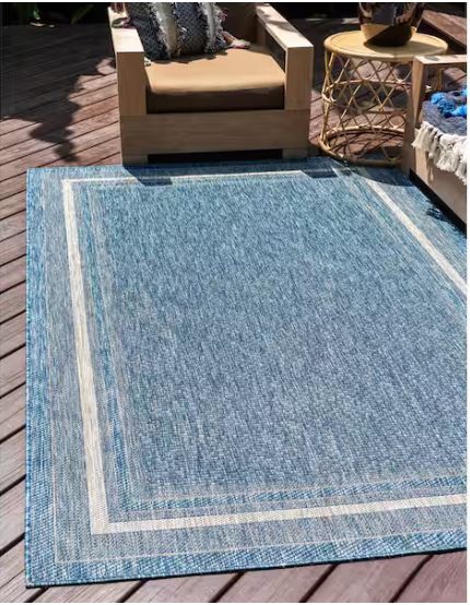Outdoor Soft Border Blue 9' 0 x 12' 0 Area Rug