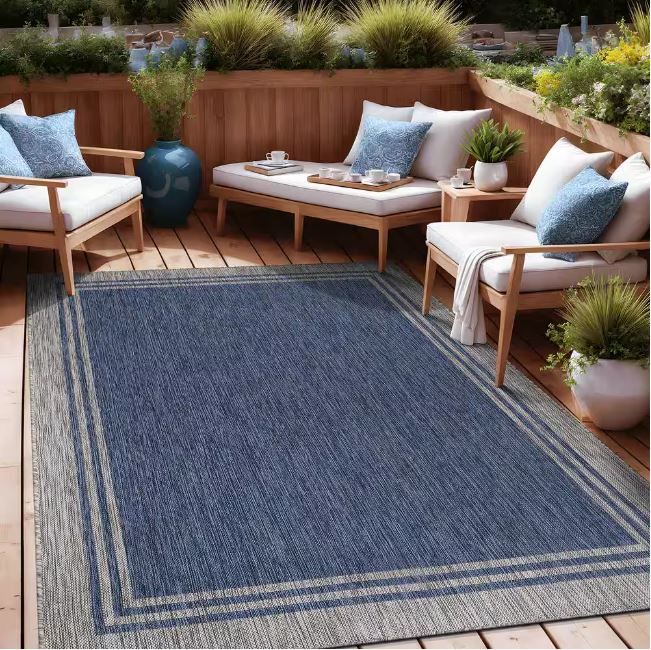 8 X 10 Azure Silver Aloha Washable Bordered Indoor Outdoor Area Rug