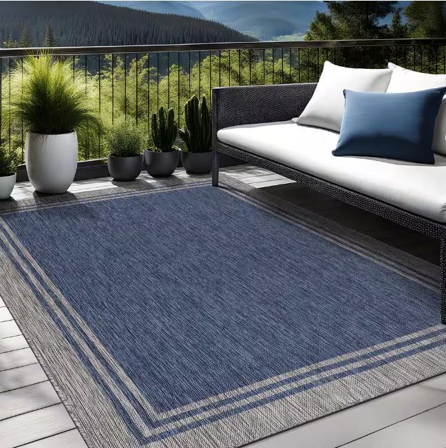 8 X 10 Azure Silver Aloha Washable Bordered Indoor Outdoor Area Rug