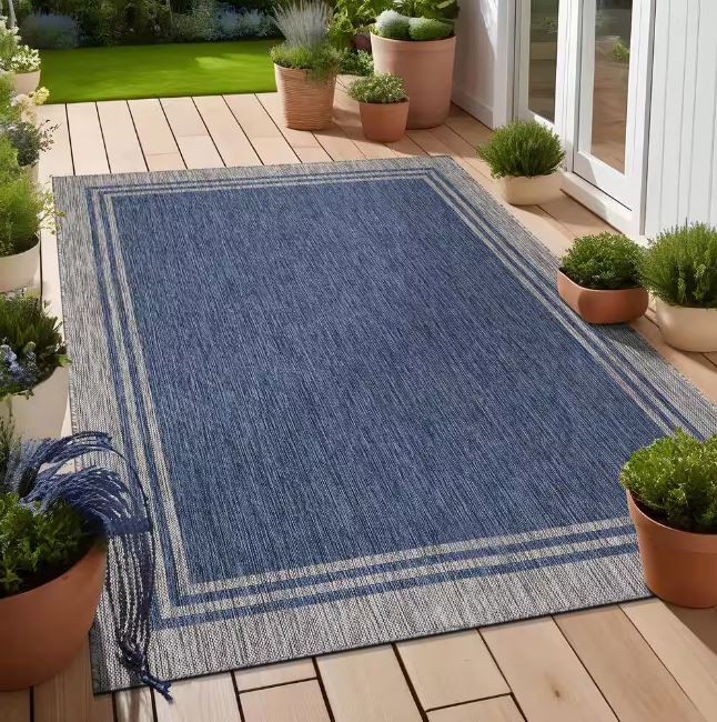 8 X 10 Azure Silver Aloha Washable Bordered Indoor Outdoor Area Rug