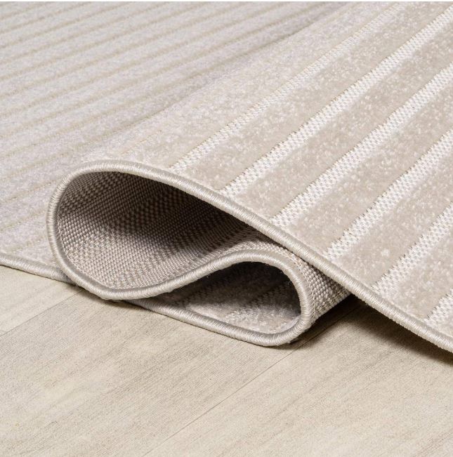 Aarhus High-Low Minimalist Scandi Striped Ivory/Cream 3 ft. x 5 ft. Indoor/Outdoor Area Rug