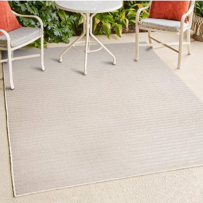 Aarhus High-Low Minimalist Scandi Striped Ivory/Cream 3 ft. x 5 ft. Indoor/Outdoor Area Rug
