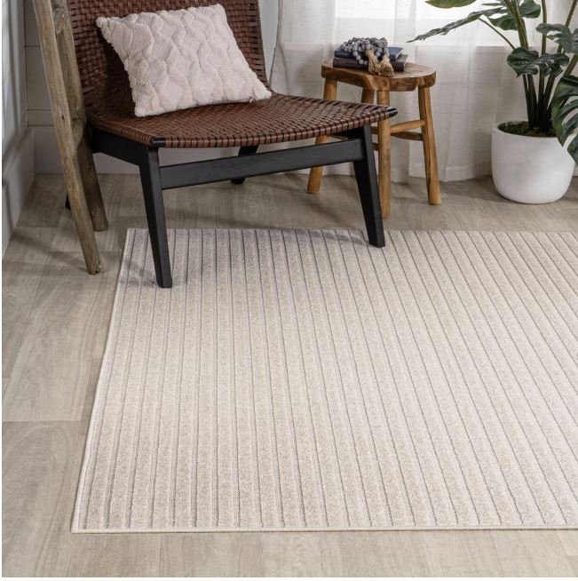 Aarhus High-Low Minimalist Scandi Striped Ivory/Cream 3 ft. x 5 ft. Indoor/Outdoor Area Rug