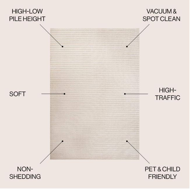 Aarhus High-Low Minimalist Scandi Striped Ivory/Cream 3 ft. x 5 ft. Indoor/Outdoor Area Rug