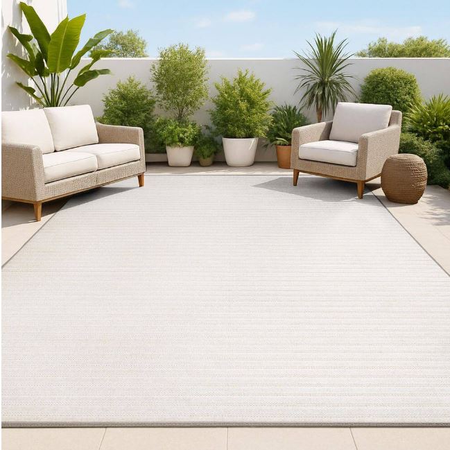 Aarhus High-Low Minimalist Scandi Striped Ivory/Cream 3 ft. x 5 ft. Indoor/Outdoor Area Rug