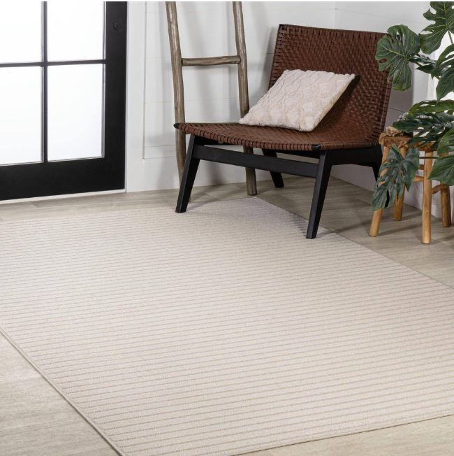 Aarhus High-Low Minimalist Scandi Striped Ivory/Cream 3 ft. x 5 ft. Indoor/Outdoor Area Rug