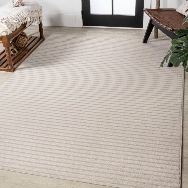 Aarhus High-Low Minimalist Scandi Striped Ivory/Cream 3 ft. x 5 ft. Indoor/Outdoor Area Rug