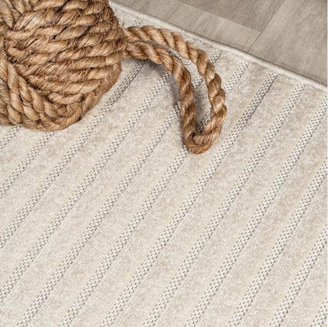 Aarhus High-Low Minimalist Scandi Striped Ivory/Cream 3 ft. x 5 ft. Indoor/Outdoor Area Rug