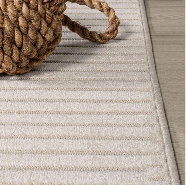 Aarhus High-Low Minimalist Scandi Striped Ivory/Cream 3 ft. x 5 ft. Indoor/Outdoor Area Rug