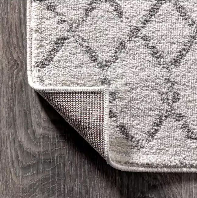 Moroccan Hype Boho Vintage Diamond Cream/Gray 8 ft. x 10 ft. Distressed Area Rug
