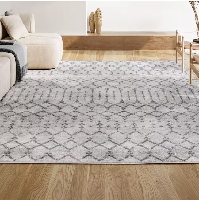 Moroccan Hype Boho Vintage Diamond Cream/Gray 8 ft. x 10 ft. Distressed Area Rug