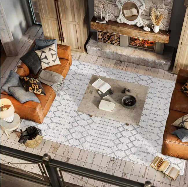 Moroccan Hype Boho Vintage Diamond Cream/Gray 8 ft. x 10 ft. Distressed Area Rug