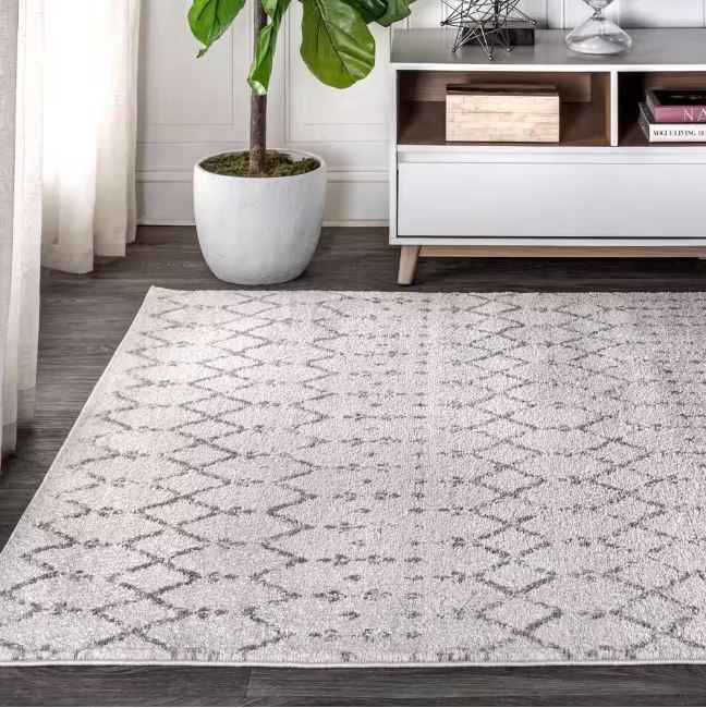 Moroccan Hype Boho Vintage Diamond Cream/Gray 8 ft. x 10 ft. Distressed Area Rug